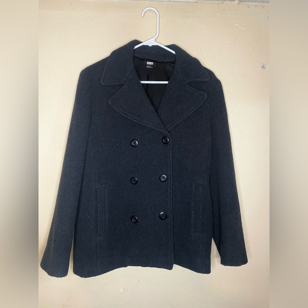 DKNY Wool Blend Double Breasted Pea Coat